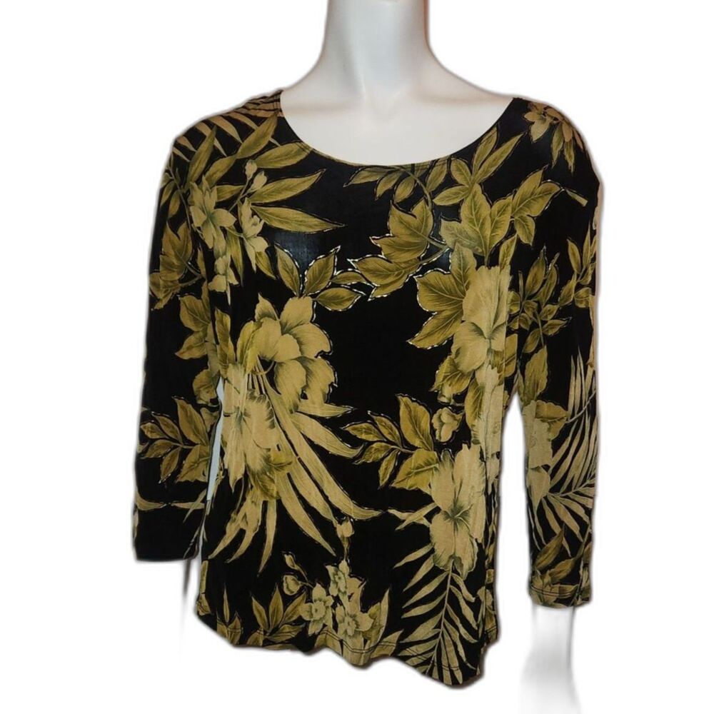 90's Brittany Black Scoop Neck Blouse Gold And Black Womens Plus Size 2X